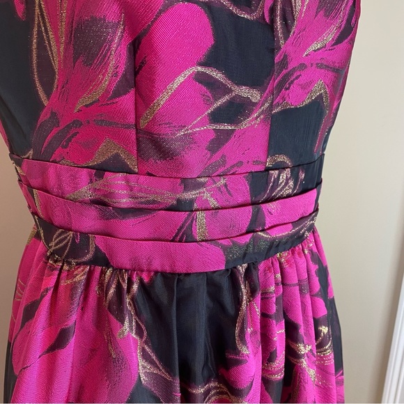 Calvin Klein Sleeveless Halter Ballgown Hibiscus Pink Floral Size 10 - Picture 4 of 12